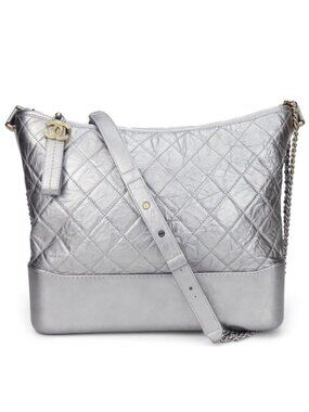 Chanel Shoulder Bag Gabrielle Chain Large Hobo Leather Silver Metallic